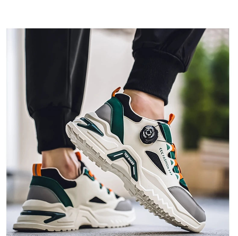 Koreanische Herren-Sportschuhe mit drehbarer Schnalle, modische Freizeitschuhe für alle Jahreszeiten, weiche rutschfeste Sohle, Outdoor-Laufschuhe, Studenten-Sneaker