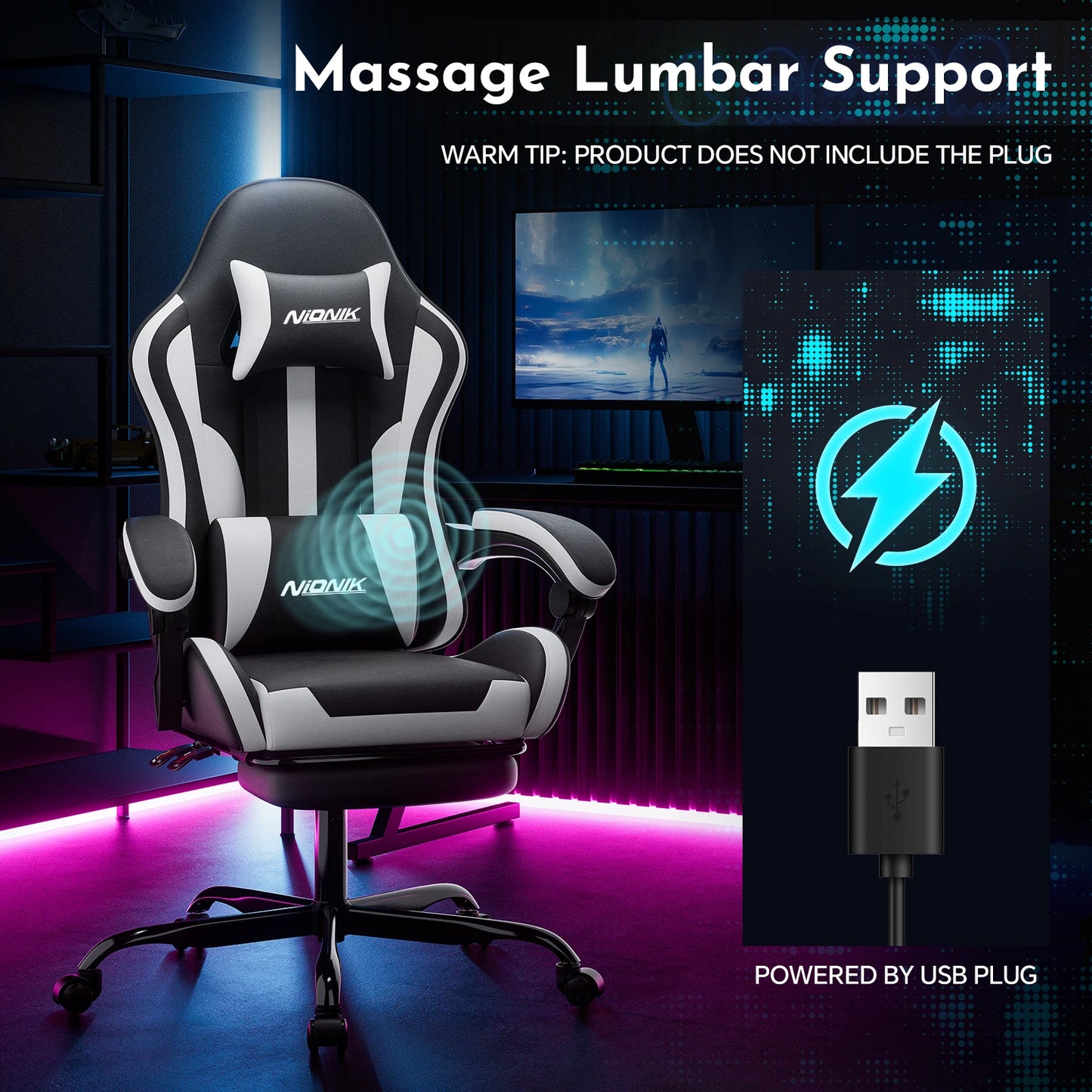 Ergonomic Gaming Chair with Headrest and Lumbar Support For Office Computer Living Room Computer Chair with Footrest
