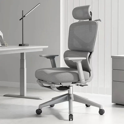 Sedia da ufficio ergonomica regolabile in mesh, sedia da scrivania per computer con schienale alto traspirante, supporto lombare 6D e poggiapiedi retrattile