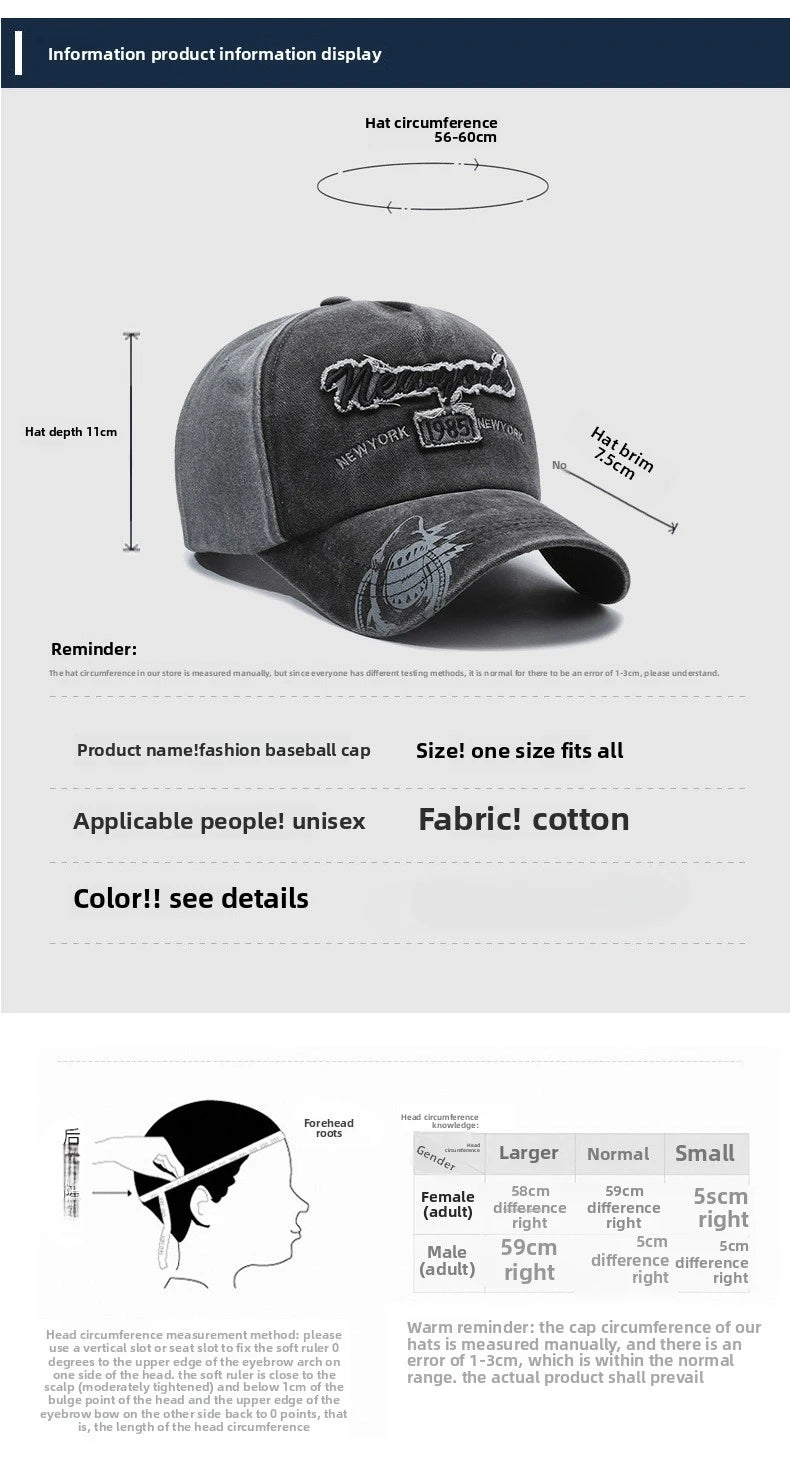 New Hat Spring and Summer European and American Sunscreen Baseball Cap Men's Washed Old Outdoor Casual Cap Women's Retro Sun Hat