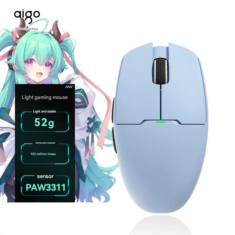 Mouse wireless Bluetooth Aigo GM80 PLUS PRO PAW3311/PAW3395 leggero 1000HZ cablato a tre modalità per gaming ed e-sport, regalo