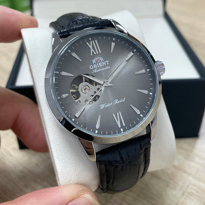 Orient Men's Automatic Open Heart Watch Blue Dial Stainless Steel Band Casual Dress Wristwatch 30M Water Resistant Fashion Watch
