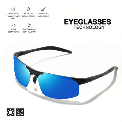Classic Retro Semi-Rimless Square Polarized Sunglasses - Lightweight PC Frame & Spring Hinges, UV400 Unisex for Driving, Fishing