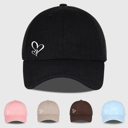 Minimalist Double Heart Print Soft-Peak Baseball Cap – Adjustable Unisex Casual Sun Hat for Couples – Perfect Gift for Best Frie