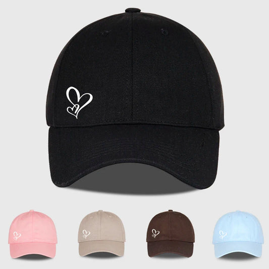 Minimalist Double Heart Print Soft-Peak Baseball Cap – Adjustable Unisex Casual Sun Hat for Couples – Perfect Gift for Best Frie