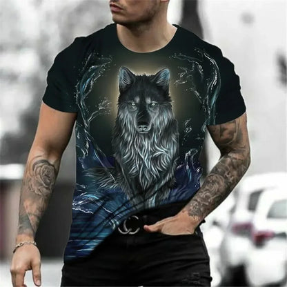 Modna muška majica s grafičkim prikazom vukovog režanja, ljetna ležerna majica okruglog izreza, trendi ulična muška odjeća, svakodnevne ležerne majice