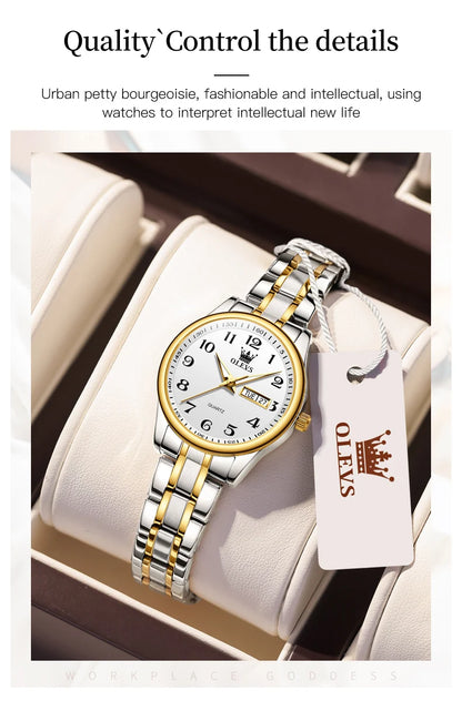 OLEVS Quartz Watch Women Fashion Ladies Watches Wrist Waterproof Luminous Stainless Steel Gold Women Watches Luxury Elegant