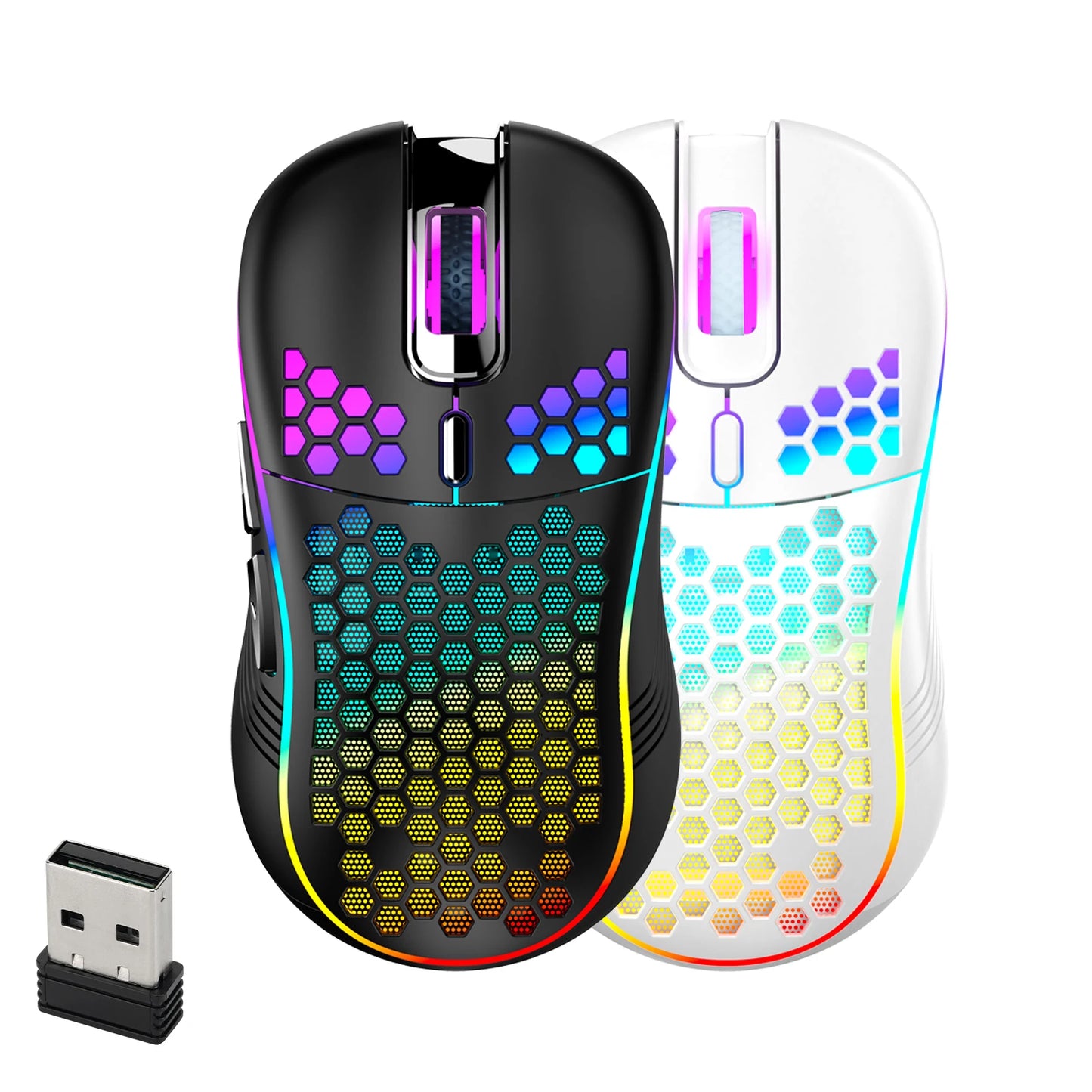 Wireless Gaming Mouse RGB Rechargeable 2.4G USB Gaming Mouse with Honeycomb Design, Ergonomic Wireless Gaming Mouse, LED Lights, Drag-Free Paracord for PC & Laptop