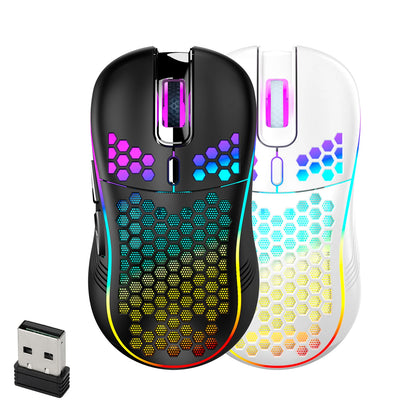 Wireless Gaming Mouse RGB Rechargeable 2.4G USB Gaming Mouse with Honeycomb Design, Ergonomic Wireless Gaming Mouse, LED Lights, Drag-Free Paracord for PC & Laptop