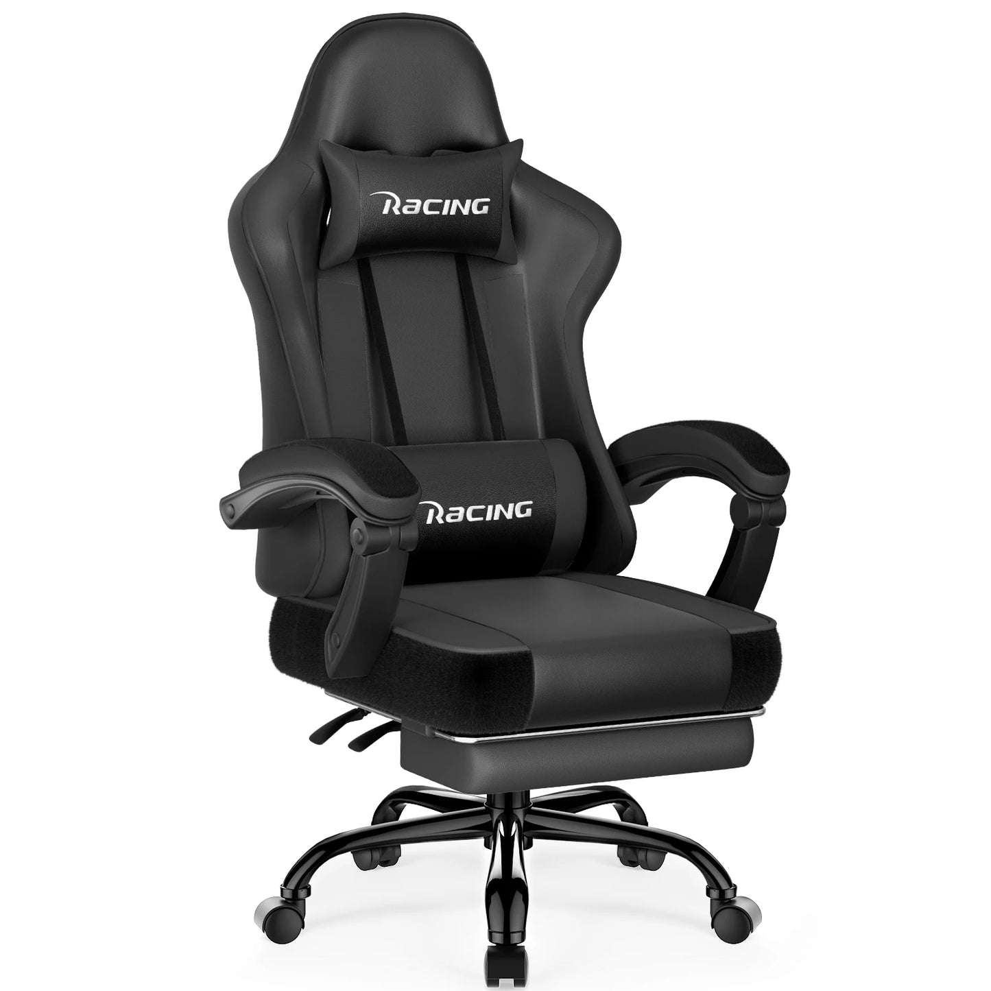 AUTHMIC Ergonomic Gaming Chair with 170° Reclining Backrest, Foldable Footrest, Soft Armrests, Supports 150kg, Breathable Material