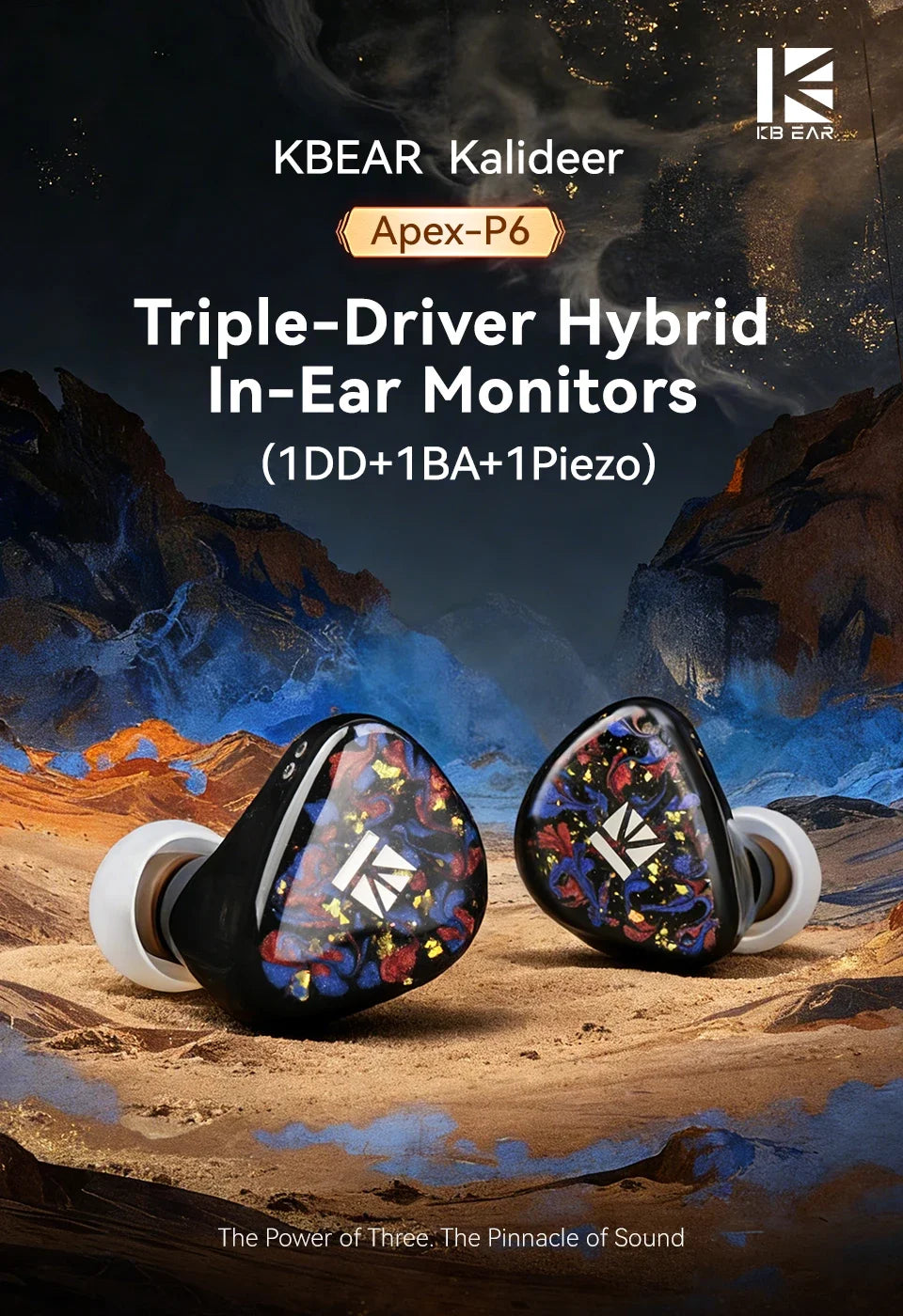 KBEAR Kalideer Apex-P6 1DD+1BA+1Piezo Monitor IEMs Écouteurs intra-auriculaires hybrides avec boîtier en résine imprimé en 3D, écouteurs filaires HiFi
