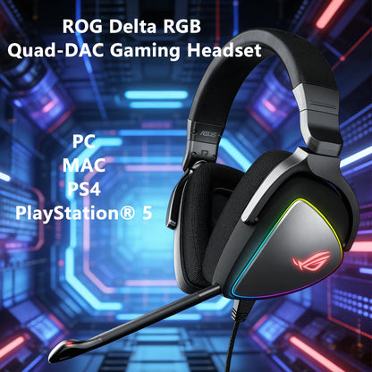 Écouteurs de jeu ASUS Quad-DAC, audio haute résolution, suppression du bruit, écouteurs filaires 3,5 mm avec micro pour PC, téléphone, ordinateur portable