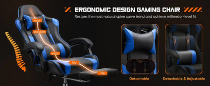 Ergonomic Racing Gaming Chair with Lumbar Support, Adjustable Swivel PU Leather Computer Chair with Headrest for Office & Home