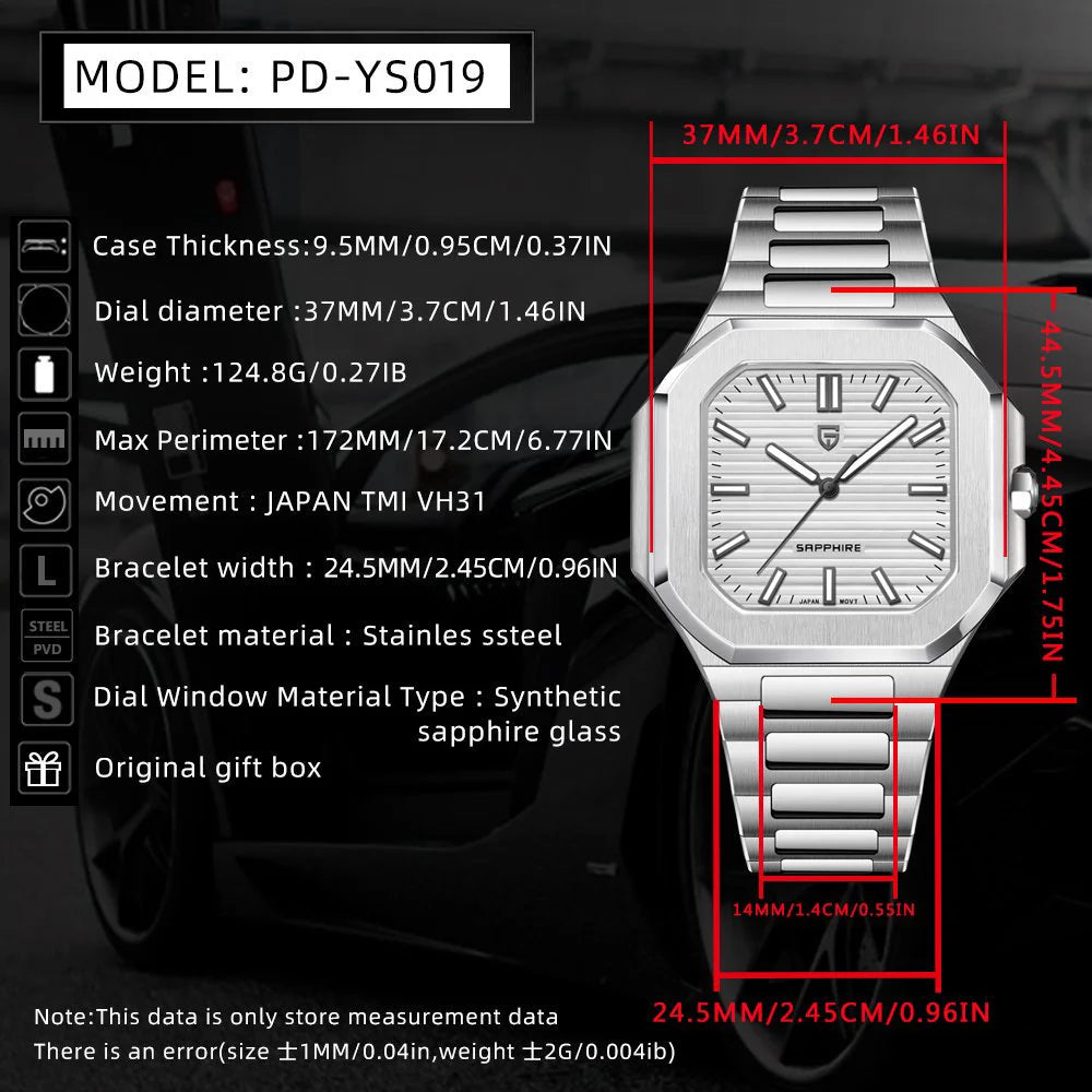 Reloj cuadrado de cuarzo para hombre PAGANI DESIGN New V2, marca de lujo premium, deportivo, resistente al agua, de zafiro y acero inoxidable