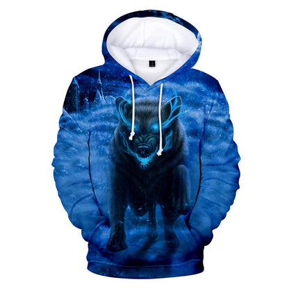 Sweatshirt com Capuz Cool Space Galaxy Wolf para Homem — Lobo Brilhante, Estilo Fashion, Pullover de Primavera e Outono