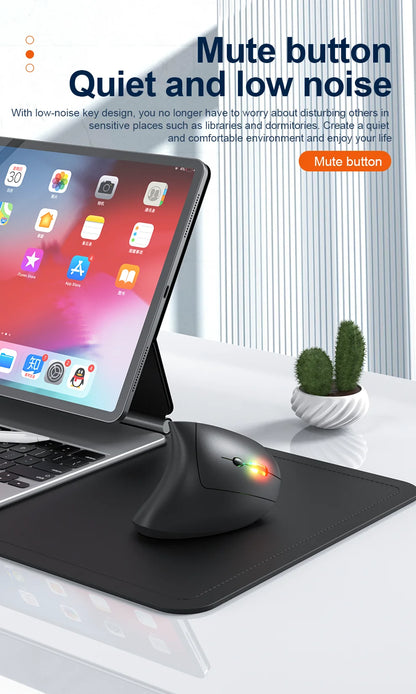 2.4G Bluetooth kabellose vertikale Maus, wiederaufladbar, ergonomisch, 1600DPI einstellbare Gaming-Maus mit 6 Tasten für Laptop, PC und Computer