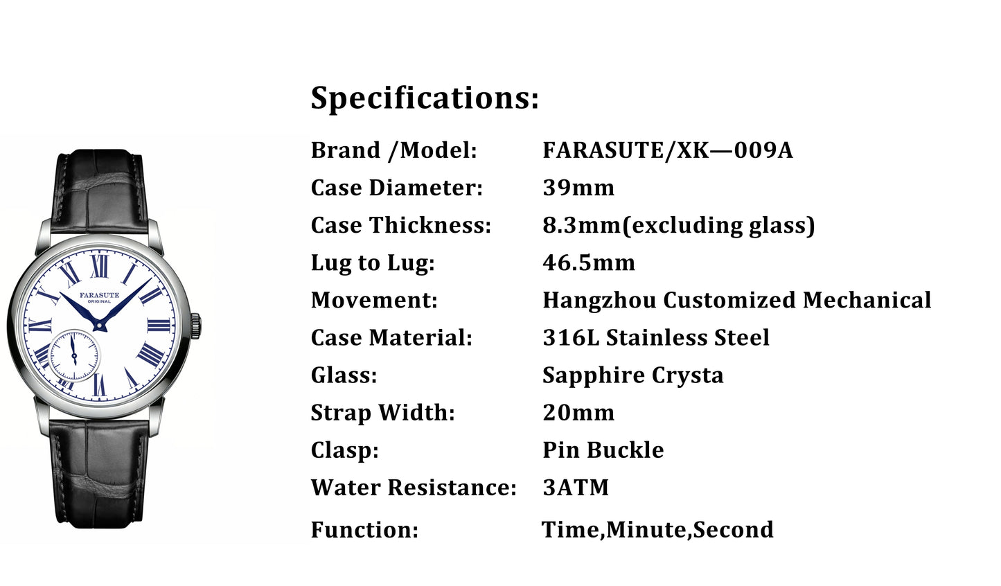 FARASUTE 2026 Fashion Power Reserve 80 Hours Hangzhou Customized Movement Manual Mechanical Watch for Men Sapphire Crystal watch
