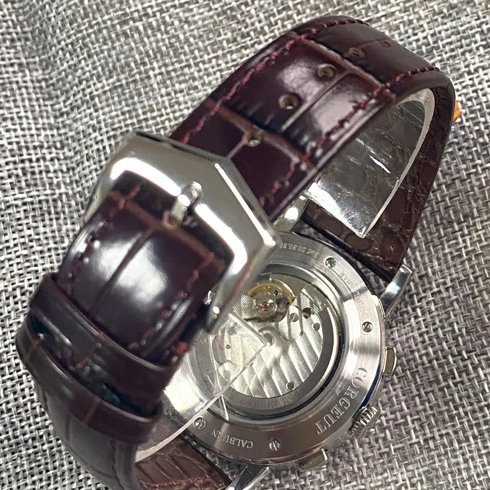 Automatikuhr für Herren, Multifunktionsanzeige für Datum, Tag, Monat und Jahr, 316L mechanische Herrenuhr, poliertes Gehäuse, Tag-/Nachtanzeige, 42mm