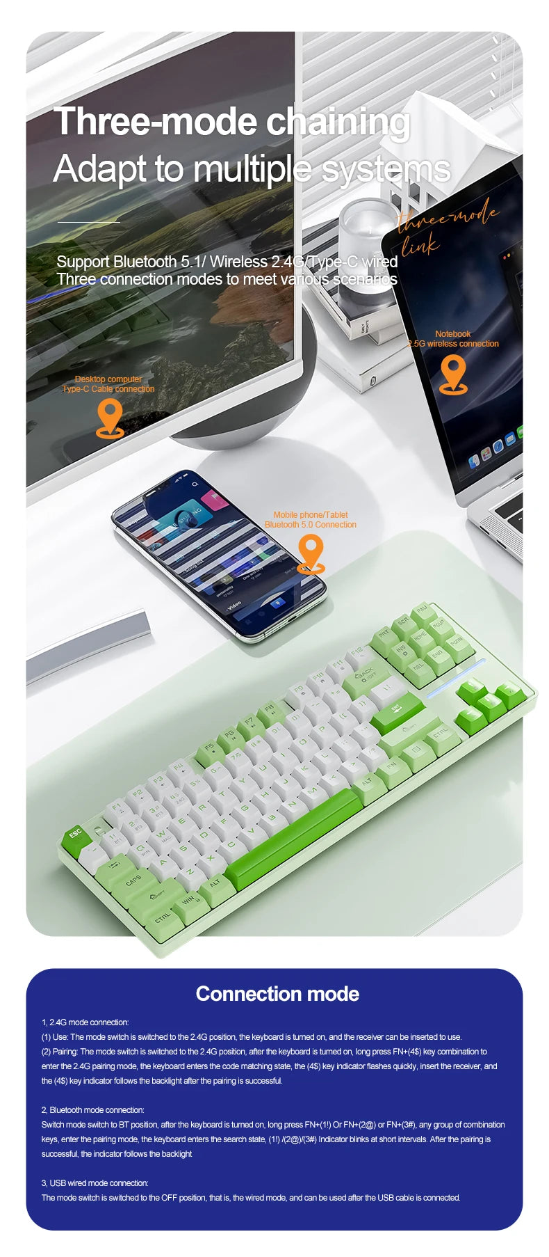 Teclado mecánico inalámbrico Bluetooth SMAILWOLF MK87 para gaming e-sports, teclas completas, hot-swap, teclado personalizable