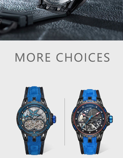 OBLVLO Mens Luxury Machinery Skeleton Dial Mechanical Automatic Watch Analog White Rubber Band Military Watch RD-901