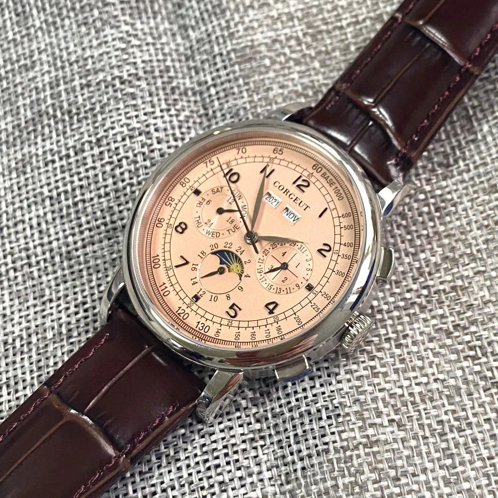 Automatikuhr für Herren, Multifunktionsanzeige für Datum, Tag, Monat und Jahr, 316L mechanische Herrenuhr, poliertes Gehäuse, Tag-/Nachtanzeige, 42mm