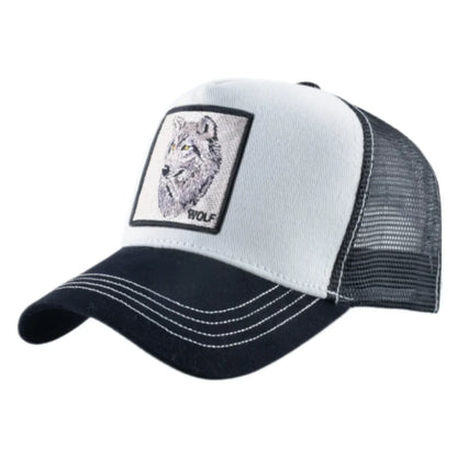 Boné de basebol trucker em malha respirável com bordado Wolf Patch, ajustável, estilo hip hop, para homem e mulher, com pala e fecho snapback, ideal para exterior e oferta
