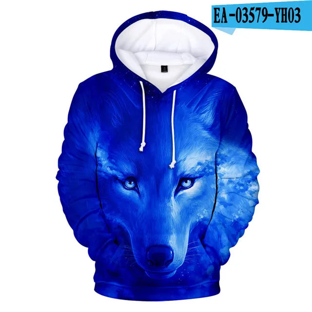 Sweatshirt com Capuz Cool Space Galaxy Wolf para Homem — Lobo Brilhante, Estilo Fashion, Pullover de Primavera e Outono