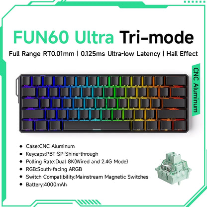 Tastiera gaming meccanica Akko MonsGeek FUN60 Ultra con switch magnetici, 60%, Rapid Trigger 8K HE/TMR, tastiera gamer personalizzata in alluminio