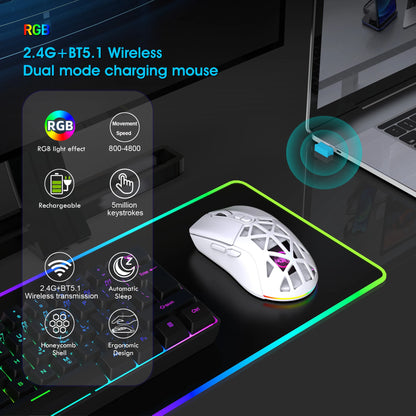 HXSJ T26 Dual Mode Wireless Gaming Mouse, Bluetooth 5.1 & 2.4G Rechargeable Gaming Mouse, 4800 DPI Ergonomic Optical Mouse for Laptop & PC