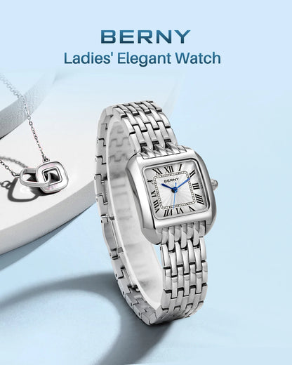 BERNY Luxury Brand Women's Watch New In High Quality S/S Square Ladies Quartz Watches Fashion Elegant Business Wristwatch