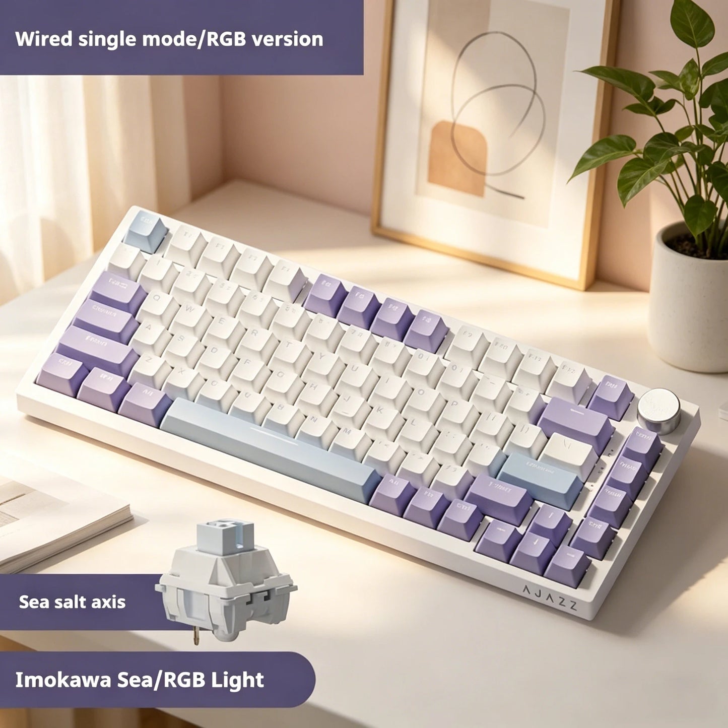 Tastiera meccanica cablata AJAZZ AK820 75%: hot‑swappable, retroilluminazione RGB/bianca/azzurro ghiaccio, controllo con manopola del volume | Per ufficio e gaming