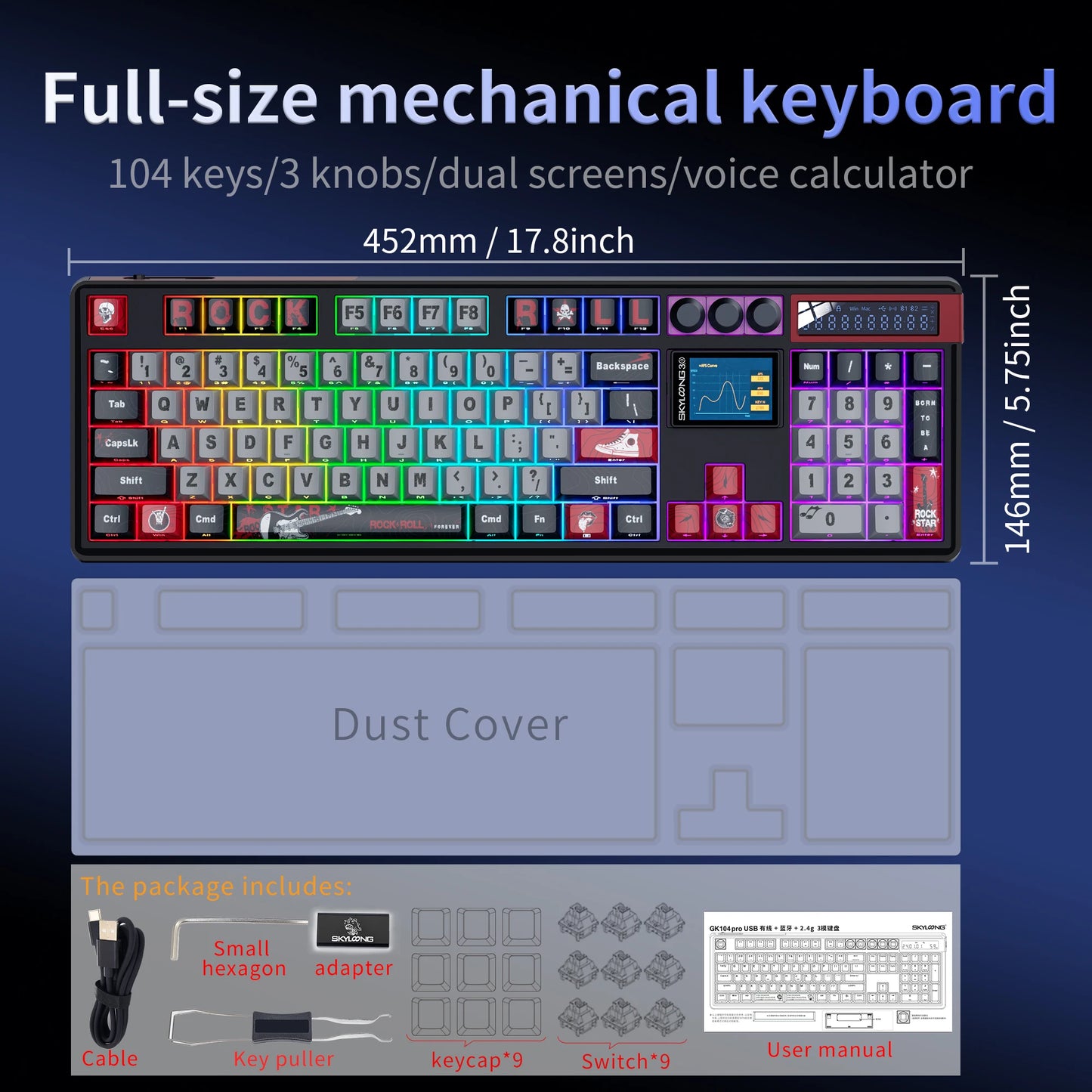 SKYLOONG GK104 Pro Wireless Mechanical Keyboard 100% Custom Keyboard Hot-Swappable Low-noise Switch for PC Gamer Office Accessories