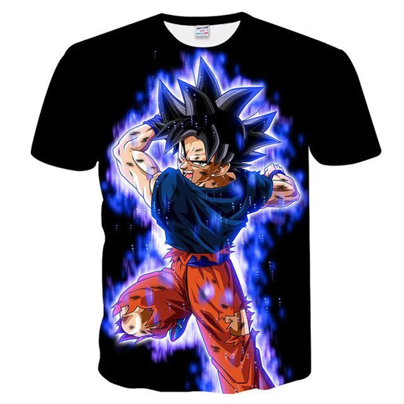 T-shirt Dragon Ball para Criança, Top Tee Anime Figures Son Goku Super Saiyan, T-shirt para Rapaz, Roupa Infantil de Verão de Manga Curta