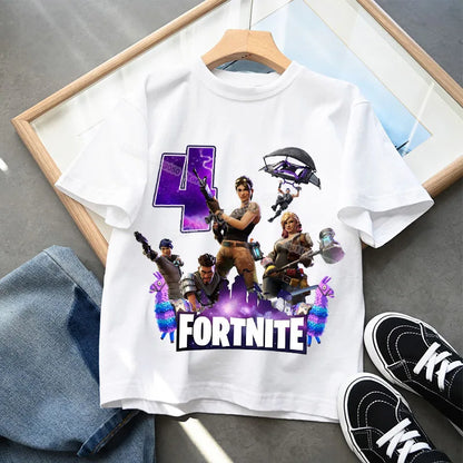 Fortnite Children’s Birthday Number T-Shirt Girls Boys Summer Clothes Baby Cotton Tee Shirts Party Short Sleeve Tops Toddler Gift
