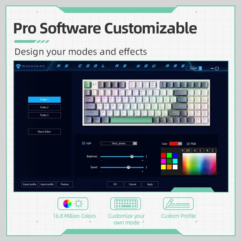 Tastiera meccanica MACHENIKE K500 cablata da gaming K500-B94 Hot Swappable, 94 tasti, layout 90%, retroilluminazione RGB per PC e laptop
