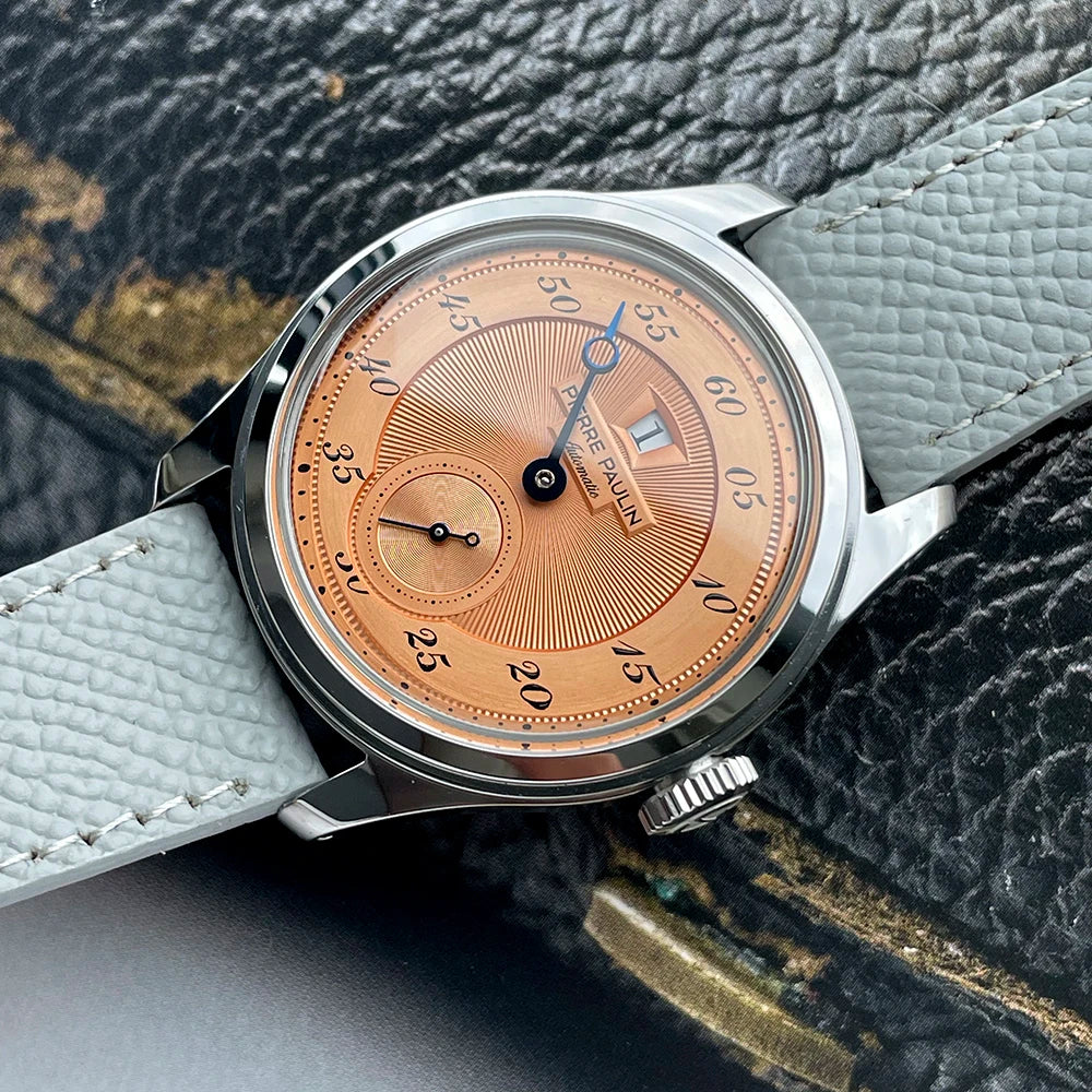 NEW Pierre Paulin Jumping Hour Men's Watch Automatic ST17 Mechanical Watch Steel Purple Vintage Date Window 38mm Metal