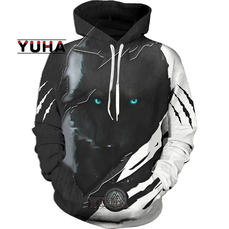 3D-bedruckter Wolf-Hoodie Unisex – cooler Pullover mit Tiergrafik, Sweatshirt für Herren-Streetwear