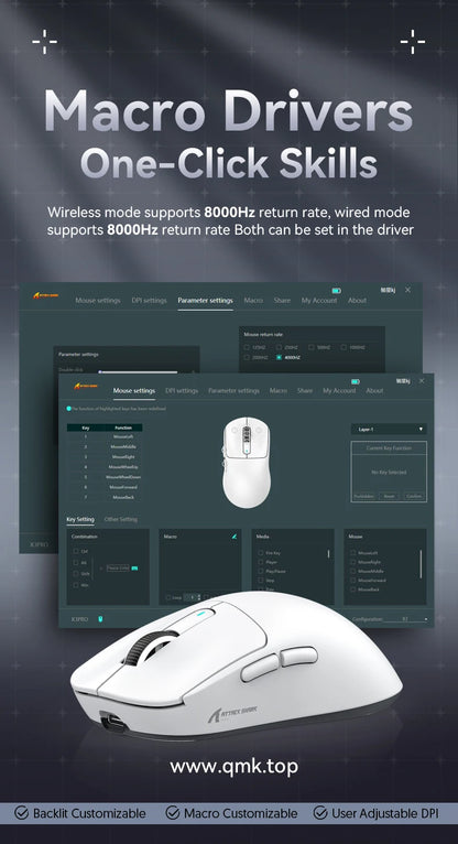 ATTACK SHARK X3/X3PRO 4K/8K Wireless Gaming Mouse, 26K DPI, Tri-Mode (Wired/2.4GHz/BT5.2), Lightweight, PAW3395 Sensor For Gamer