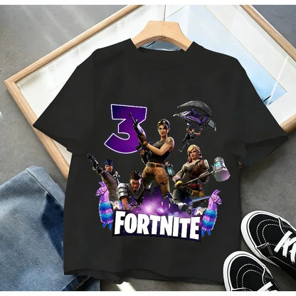 Fortnites Children Birthday Number T Shirt Girls Boys Summer Clothes Baby Cotton Tee Shirts Party Short Sleeve Tops Toddler Gift