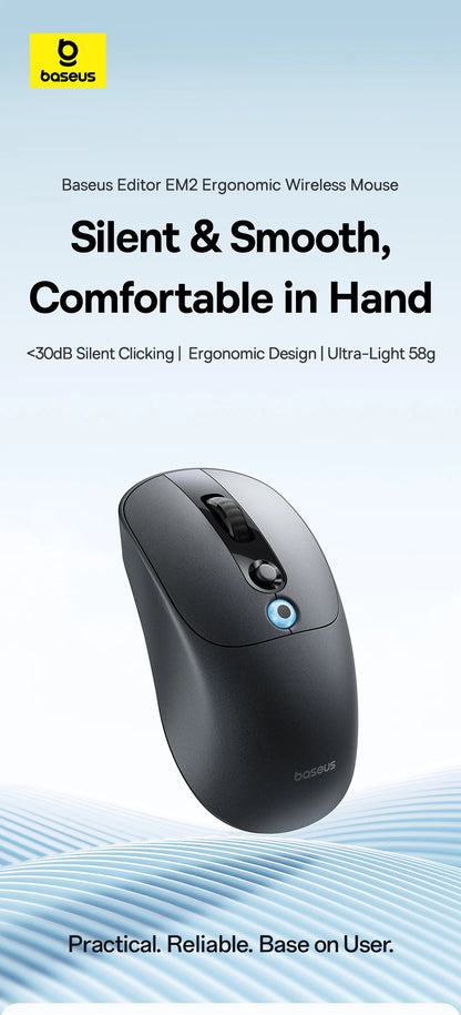 【NOU】Mouse wireless ergonomic Baseus EM2 Bluetooth 5.3 2.4G, încărcare Type-C, ultra-ușor și silențios, cu buton personalizabil