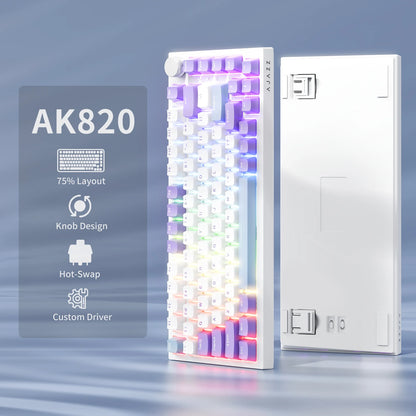 Tastiera meccanica cablata AJAZZ AK820 75%: hot‑swappable, retroilluminazione RGB/bianca/azzurro ghiaccio, controllo con manopola del volume | Per ufficio e gaming