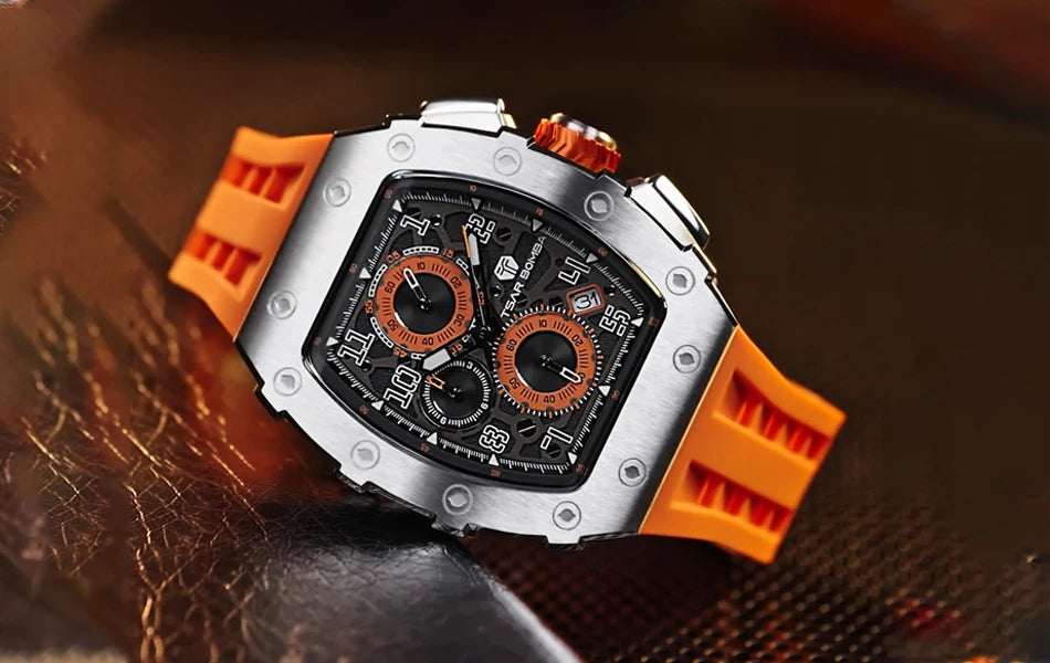 TSAR BOMBA New TB8204 Watch for Men, Japan Quartz Chronograph, 50M Waterproof Wristwatch, Fashion Sport Clock, Luxury Gift
