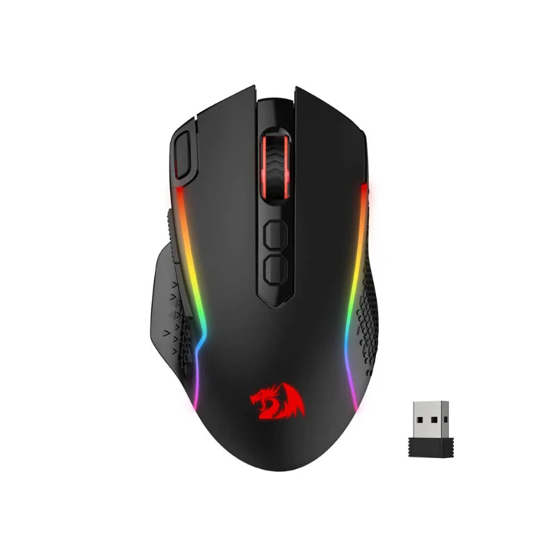 Ratón gaming inalámbrico Redragon M810 Pro, ratón gamer con cable de 10000 DPI con tecla Rapid Fire, 8 botones macro, negro/blanco