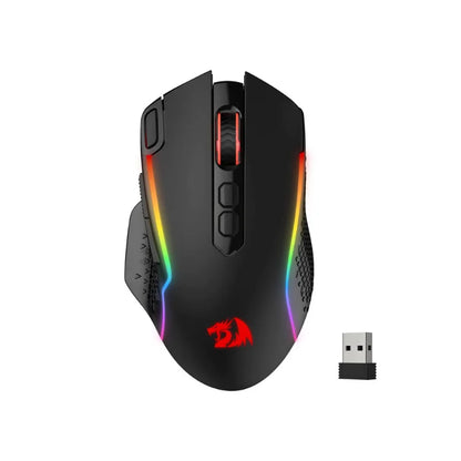 Ratón gaming inalámbrico Redragon M810 Pro, ratón gamer con cable de 10000 DPI con tecla Rapid Fire, 8 botones macro, negro/blanco