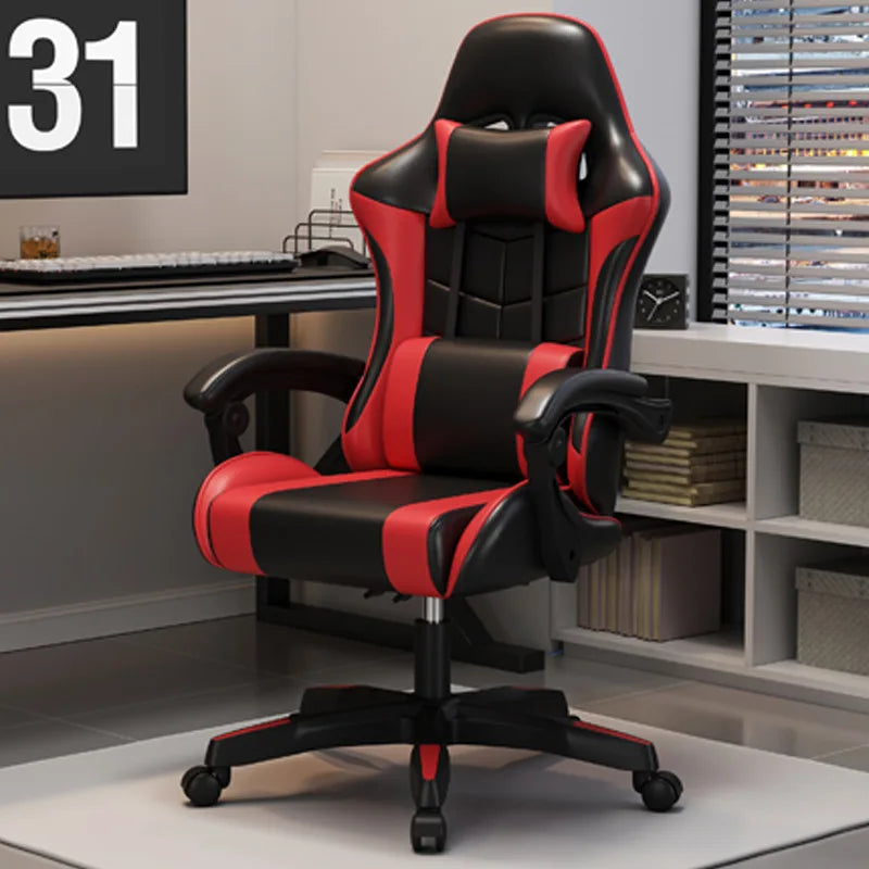 Ergonomic Racing Gaming Chair with Lumbar Support, Adjustable Swivel PU Leather Computer Chair with Headrest for Office & Home