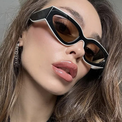 Black White Cat Eye Sunglasses for Women Trendy Vintage Thick Frame Sun Glasses 2025 Classic Shades ladies Goggle