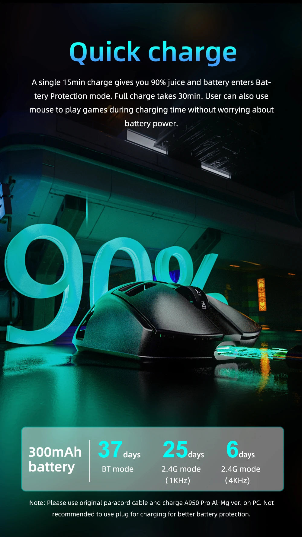 Mouse da gaming wireless DAREU Al-mg Tri-mode 8Khz PBT con ricarica rapida, PAW3950, 30000 DPI, leggero, per PC gamer