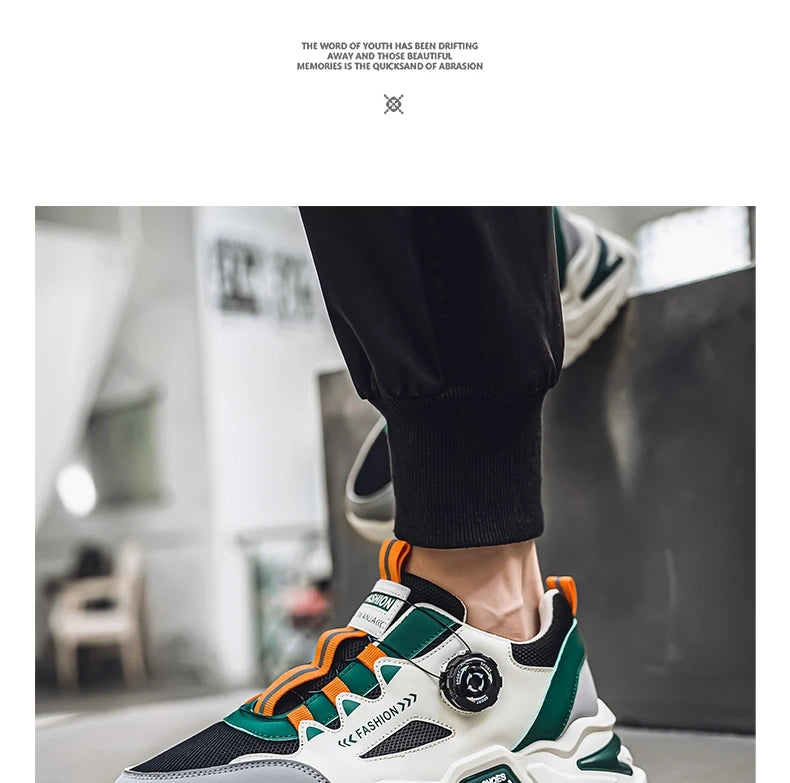 Koreanische Herren-Sportschuhe mit drehbarer Schnalle, modische Freizeitschuhe für alle Jahreszeiten, weiche rutschfeste Sohle, Outdoor-Laufschuhe, Studenten-Sneaker