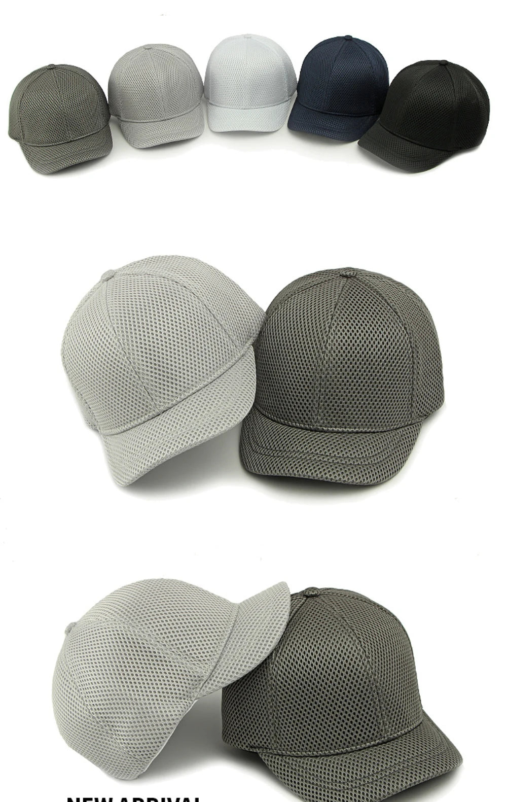 HT4828 5CM Short Brim Baseball Cap Male 6 Panels Baseball Hat Breathable Mesh Trucker Cap Men Women Solid Plain Snapback Cap