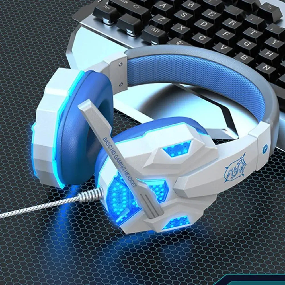 Casque de jeu lumineux RGB LED avec micro, faible latence, casque de jeu filaire 3.5mm pour ordinateur, PS4, PS5, Xbox, écouteurs stéréo basse fréquence